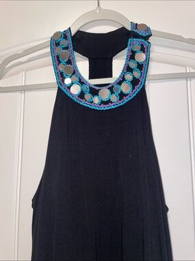 INC International Concepts Black Mini Dress with Mirrored Beaded Trim Small
